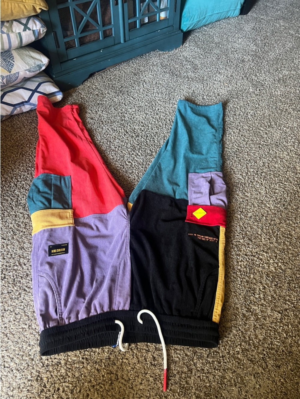 Aelfric Eden Colorblock Joggers in Red, Teal, Purple, Black & Yellow